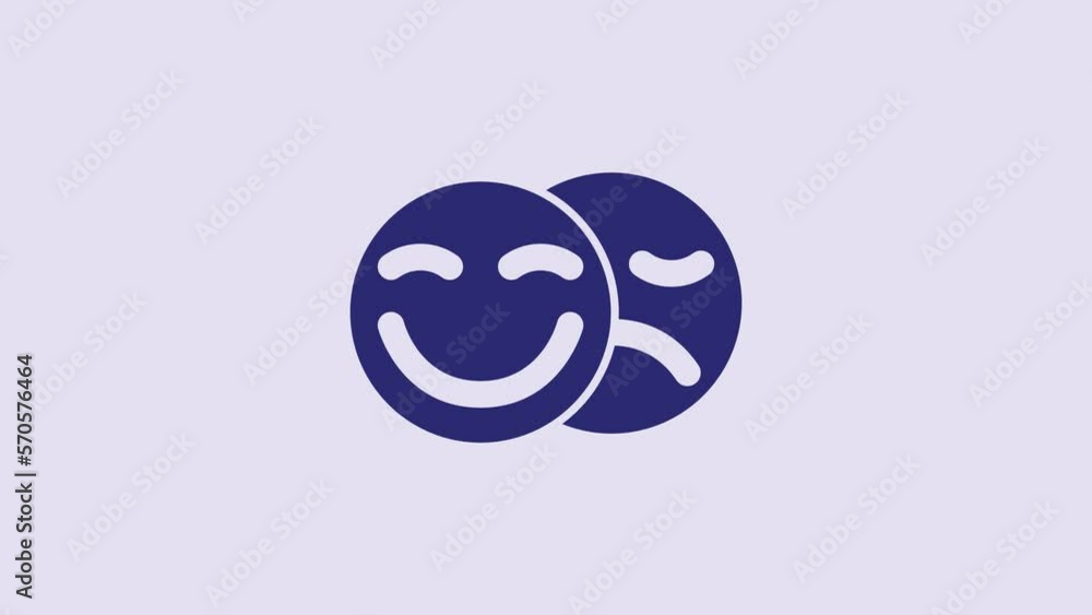 Blue Comedy and tragedy theatrical masks icon isolated on purple background. 4K Video motion graphic animation Blue Comedy and tragedy theatrical masks icon isolated on purple background. 4K Video motion graphic animation