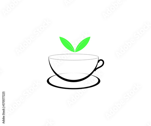 Elegant tea logo with tea leaf, mountain, sun. look more elegant. abstract simple.