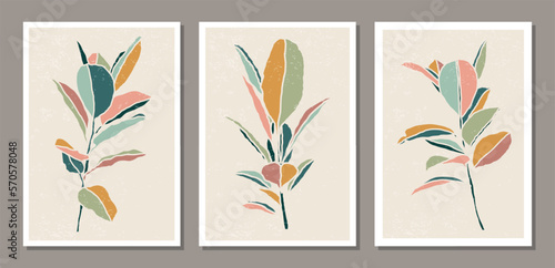Set of botanical contemporary collage minimalist wall art poster