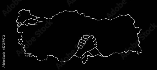 Pray for Turkey earthquake. Turkish: Geçmiş olsun Türkiye. Map of Turkey in color of national flag with cracks. Help, solidarity Maras, Hatay Turkey earthquake. Pray for Turkey Vector illustration