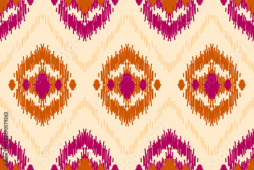 Fabric ikat pattern art. Geometric ethnic seamless pattern traditional. American, Mexican style. Design for background, wallpaper, illustration, fabric, clothing, carpet, textile, batik, embroidery.