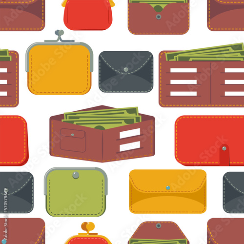 Wallet vector cartoon seamless pattern background for wallpaper, wrapping, packing, and backdrop.