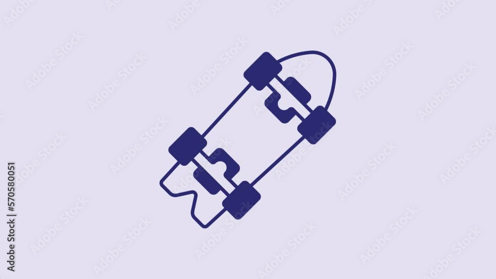 Blue Longboard or skateboard cruiser icon isolated on purple background. Extreme sport. Sport equipment. 4K Video motion graphic animation Blue Longboard or skateboard cruiser icon isolated on purple background. Extreme sport. Sport equipment. 4K Video motion graphic animation