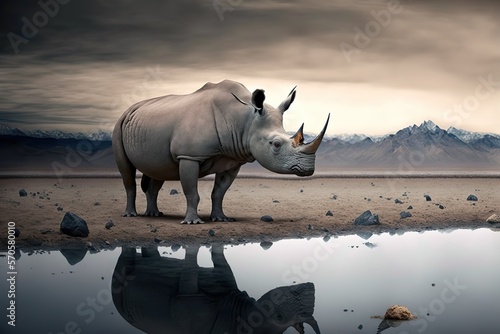 Rhino Stock Photo, Wildlife Photography, Generative Ai