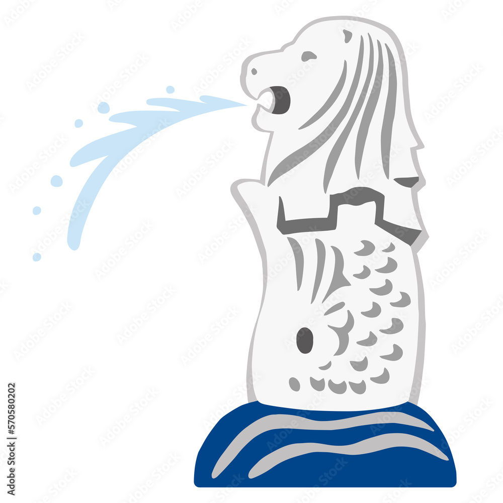 Obraz premium 口から水を噴き出すマーライオン 手描きのゆるいシンプルイラスト