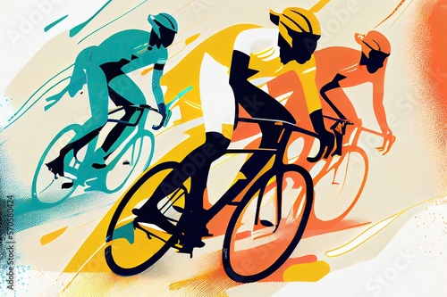 Colorful flat illustration of cycling sport event, bicycle race. Generative AI photo