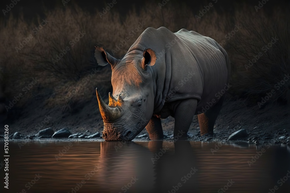 Rhino Stock Photo, Wildlife Photography, Generative Ai - obrazy, fototapety, plakaty 