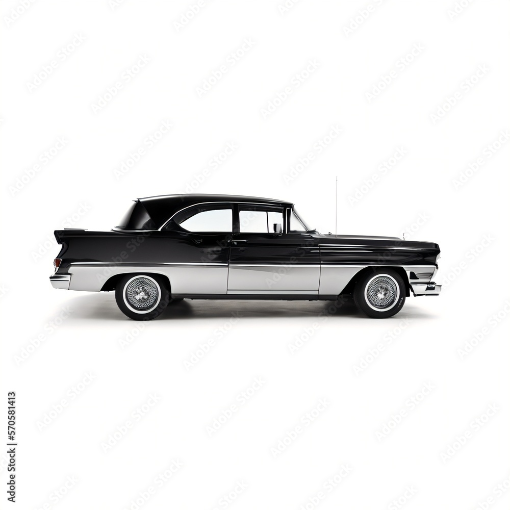 Black Vintage Car on White Background. Classic Luxury Automobile Isolation Created with Generative AI and Other Techniques