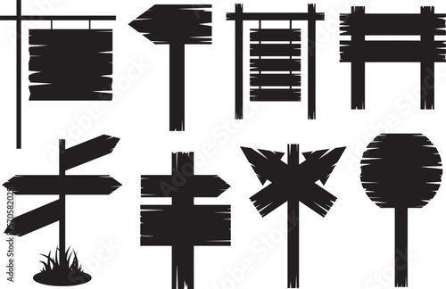 Illustration of different wooden signposts isolated on white