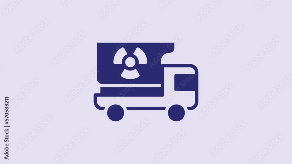 Blue Truck with radiation materials icon isolated on purple background. 4K Video motion graphic animation Blue Truck with radiation materials icon isolated on purple background. 4K Video motion graphic animation