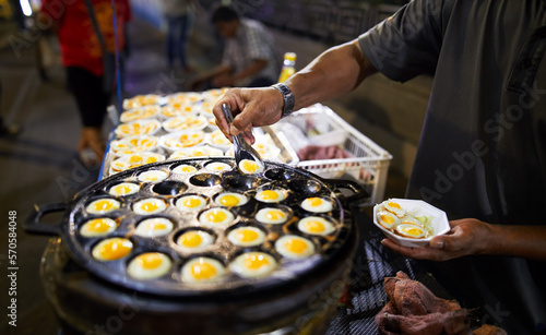 Thai street food fried eggs in Bangkok