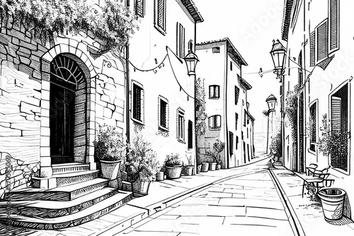 Obraz Italy. Street in Roma - sketch illustration for coloring book.
