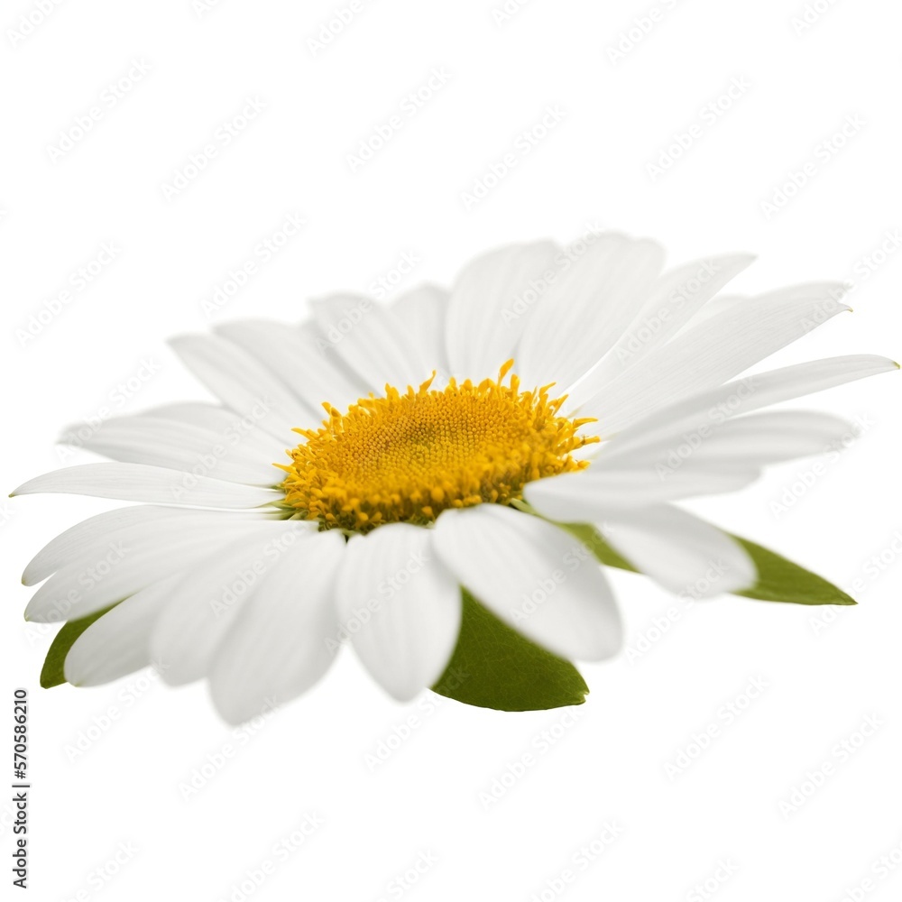 Fototapeta premium Fresh Spring Bloom: White Flower with Bright Yellow Center on White Background Created with Generative AI and Other Techniques