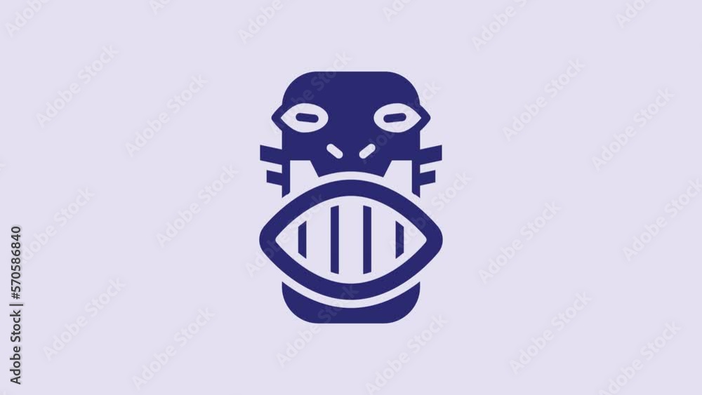 Blue Mexican mayan or aztec mask icon isolated on purple background. 4K Video motion graphic animation Blue Mexican mayan or aztec mask icon isolated on purple background. 4K Video motion graphic animation