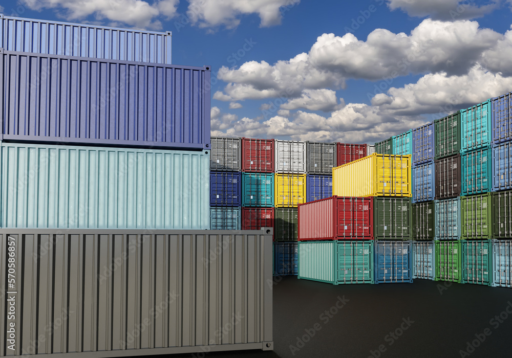 Warehouse of cargo ship port. Containers for transportation on sea