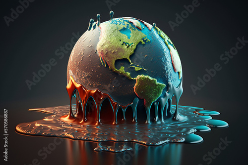 Melting dripping planet Earth climate warming concept. Generative AI