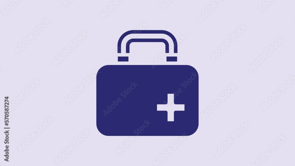 Blue First aid kit icon isolated on purple background. Medical box with cross. Medical equipment for emergency. Healthcare concept. 4K Video motion graphic animation Blue First aid kit icon isolated on purple background. Medical box with cross. Medical equipment for emergency. Healthcare concept. 4K Video motion graphic animation