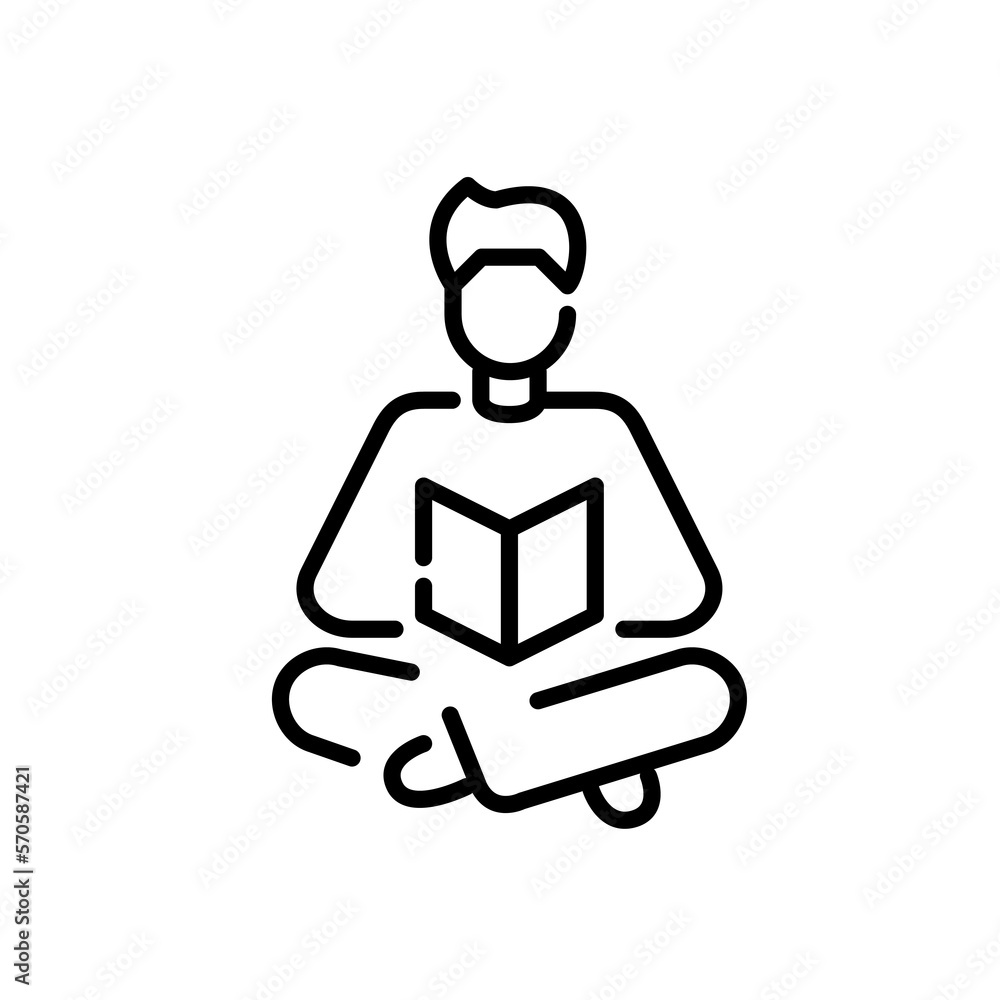 Man sitting with legs crossed reading a book or magazine. Pixel perfect, editable stroke icon Man sitting with legs crossed reading a book or magazine. Pixel perfect, editable stroke icon