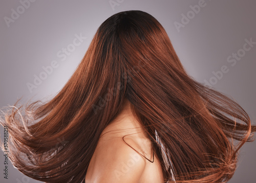 Beauty, hair and health with woman and wind for shampoo, salon and cosmetics transformation mockup. Keratin, balayage and glow with girl model and self care for product, growth and gloss treatment