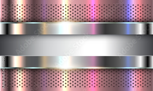 Metallic silver background with opalescent pearl colors