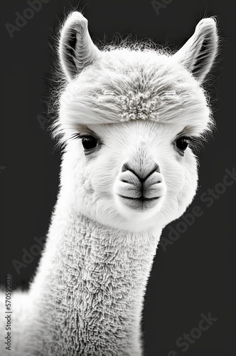 Baby alpaca drawing style and black and white. Generative AI.  © ART IS AN EXPLOSION.