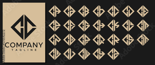Luxury square line abstract initial letter C CC logo design set 