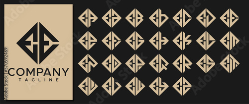 Luxury square line abstract initial letter E EE logo design set 