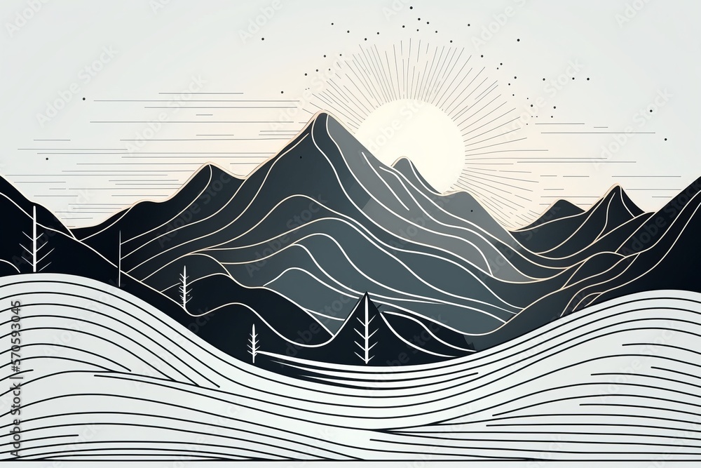 creative minimalist modern line art print. Abstract mountain
