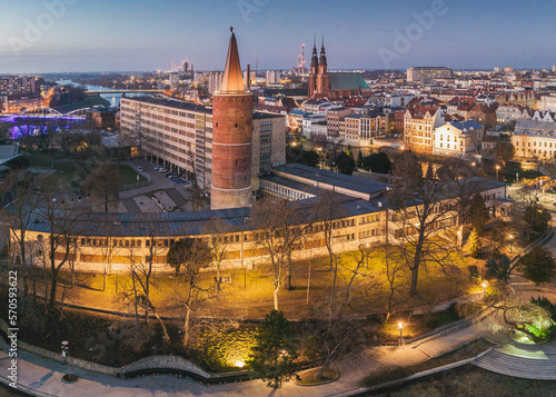 Wieża Piastowska w Opolu i Stare Miasto w Opolu widok z drona photo