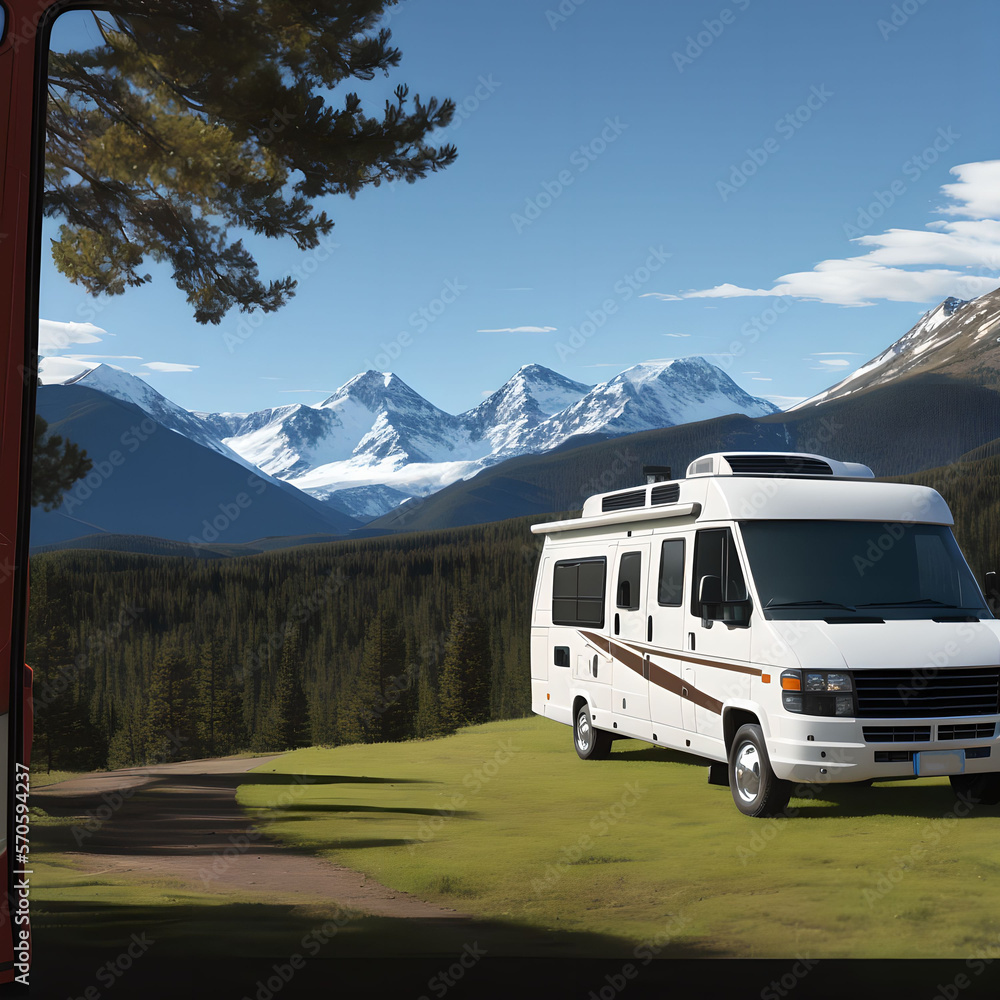 outdoor RV camping car van at the forest , generative art by A.I. outdoor RV camping car van at the forest , generative art by A.I.