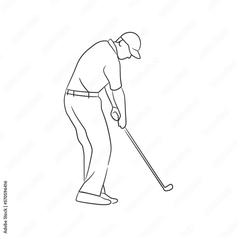 Man playing golf line art illustration, Line art drawing of golfer Man playing golf line art illustration, Line art drawing of golfer