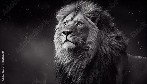 Schwarz weiß Portrait von einem Löwe. Perfektes Wandbild - Generative Ai © Sarah