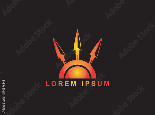 weapon logo template, three spears and shield in red colors.