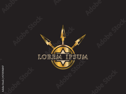 gaming logo, three spears and shield in gold colors.