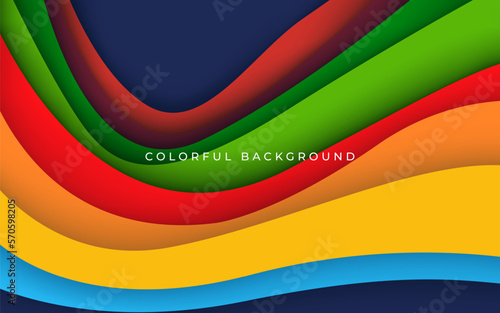 abstract blue, green, yellow, orange, red colorful papercut wavy overlap layers background