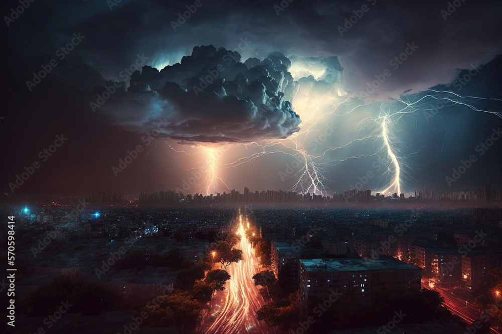 lightning over the city.Generative Ai