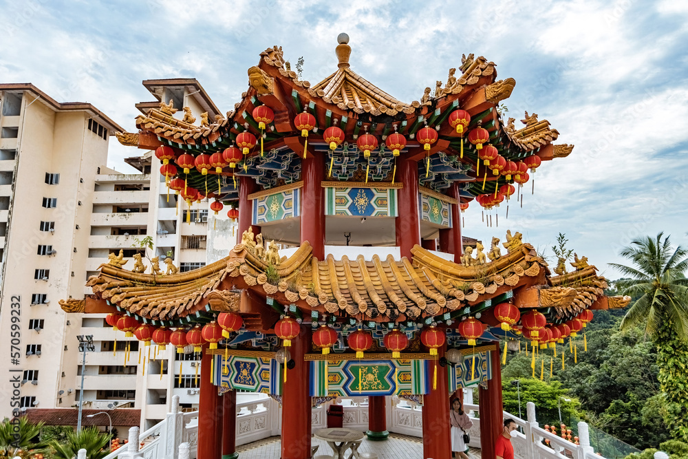 Naklejka premium Thean Hou temple exterior detail, traditional chinese temple in Kuala Lumpur Malaysia