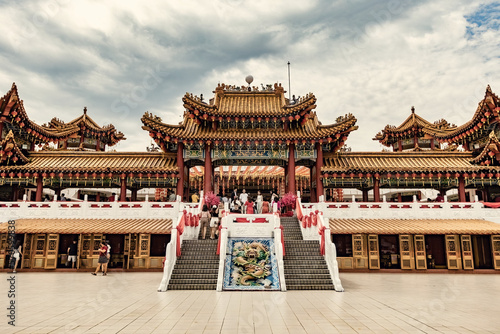 Photography Thean Hou temple exterior detail, traditional chinese temple in Kuala Lumpur Mal