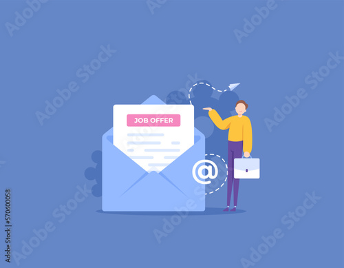 job offers, recruitment search, Vacancies. job invitations. a job seeker get a message or e-mail about a job offering. illustration concept design. graphic elements