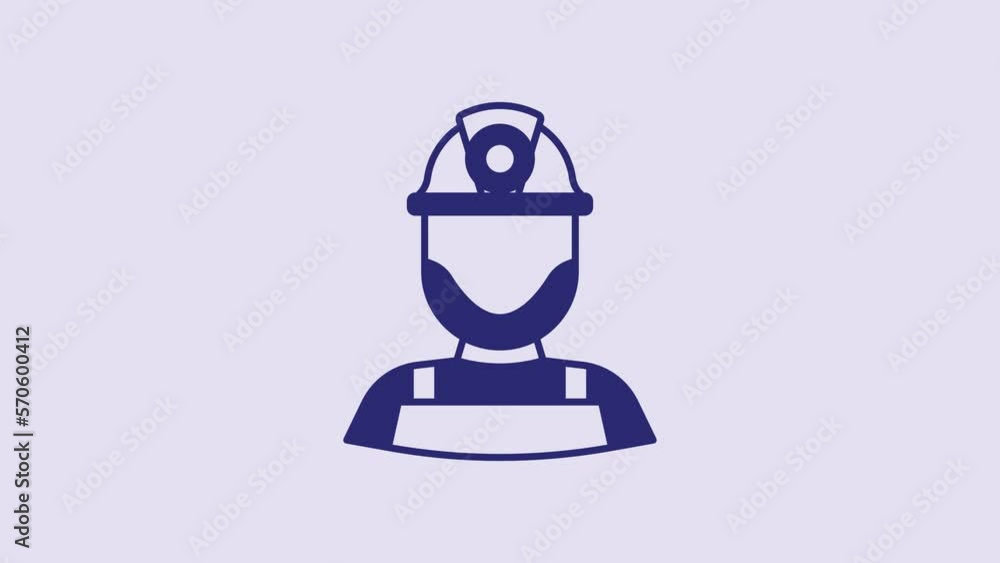 Blue Miner in a helmet icon isolated on purple background. 4K Video motion graphic animation Blue Miner in a helmet icon isolated on purple background. 4K Video motion graphic animation
