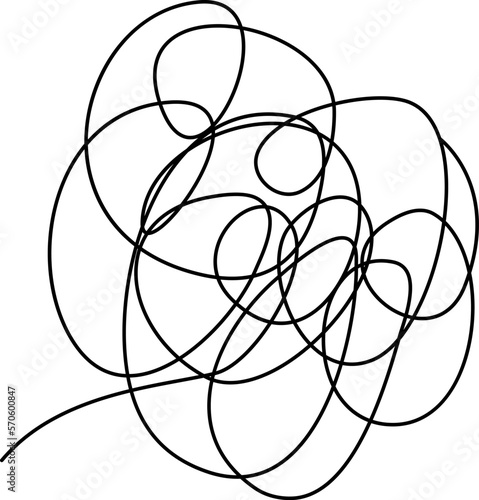 black and white vector illustration of thoughts, a heap of thoughts, confused thoughts, doodle and sketch style