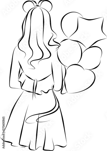 Vászonkép vector illustration of a beautiful blonde girl in a  dress with a bunch of ballo