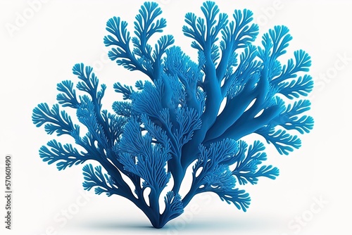 Postcard design element depicting a single branch of blue marine coral on a white backdrop. Advertisements Printed on Banners and Posters Generative AI photo