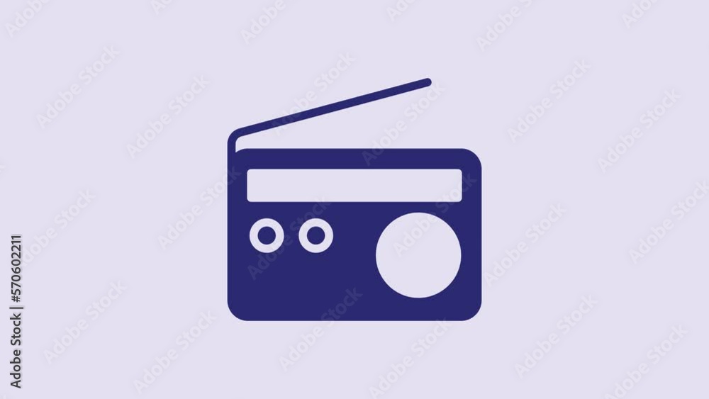 Blue Radio with antenna icon isolated on purple background. 4K Video motion graphic animation Blue Radio with antenna icon isolated on purple background. 4K Video motion graphic animation