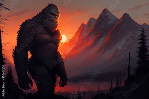 Red eyed Bigfoot art in the mountains