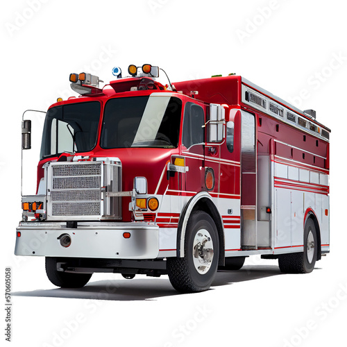Valokuva red fire engine on a transparent background. AI generator