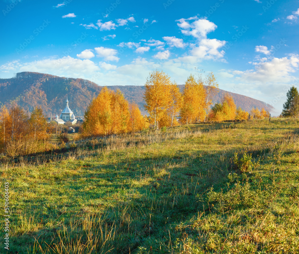 Fototapeta premium Morning Carpathian mountain autumn landscape.