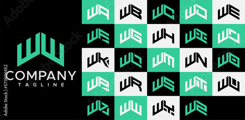 Abstract upward arrow line initial letter W WW logo design set