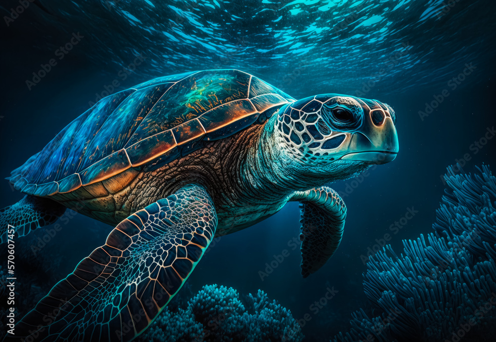 turtle swimming in the sea created with Generative AI technology