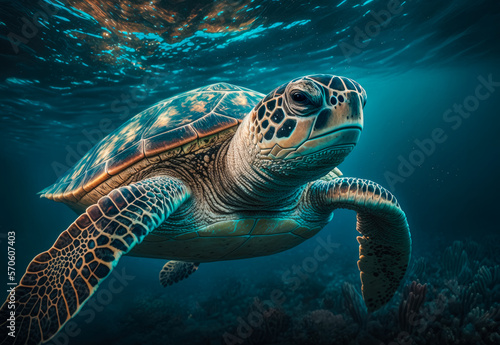 turtle swimming in the sea created with Generative AI technology © Robert Herhold